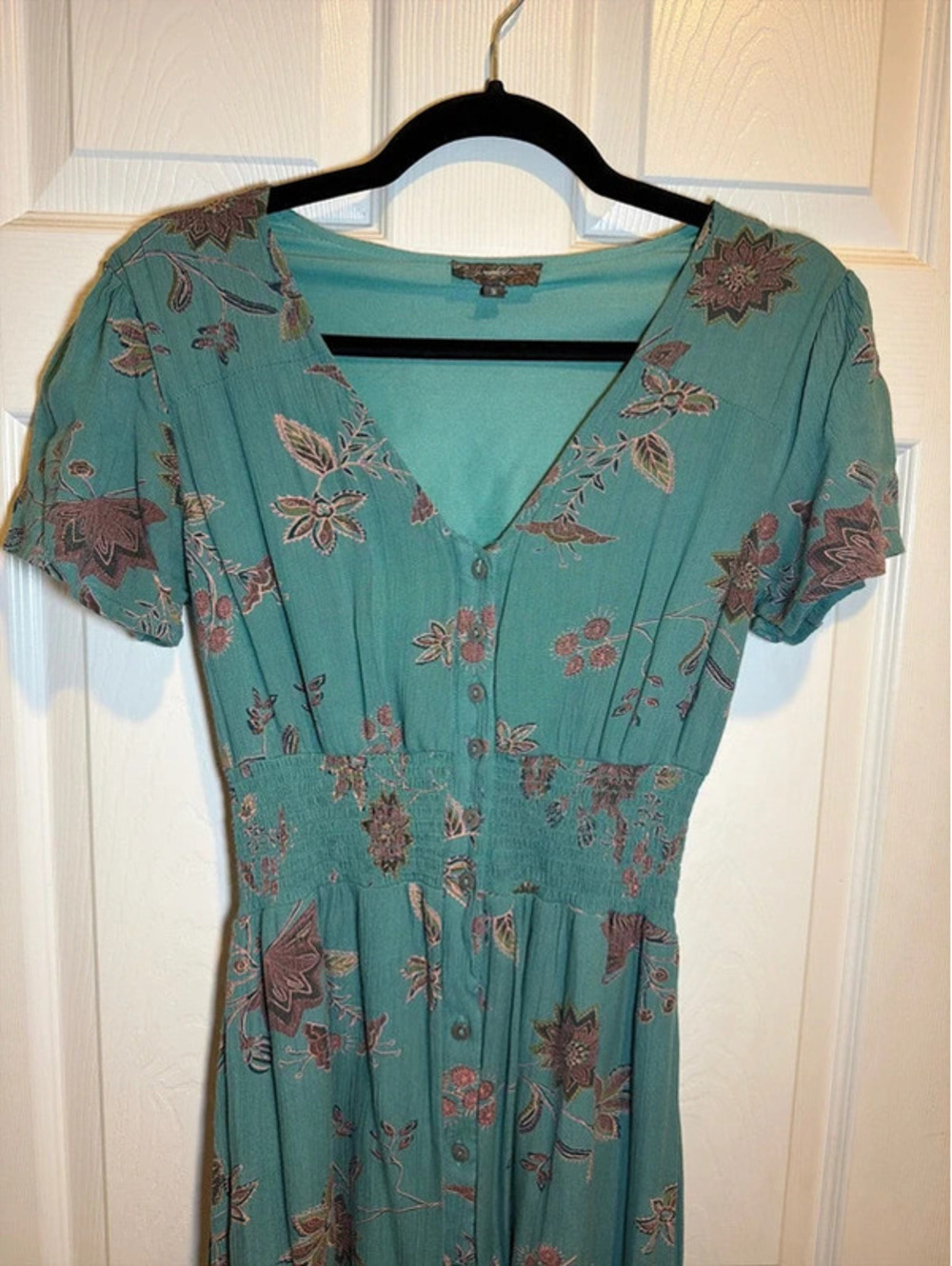 J. Glee Teal Green Floral Button Front Midi Dress Size Small